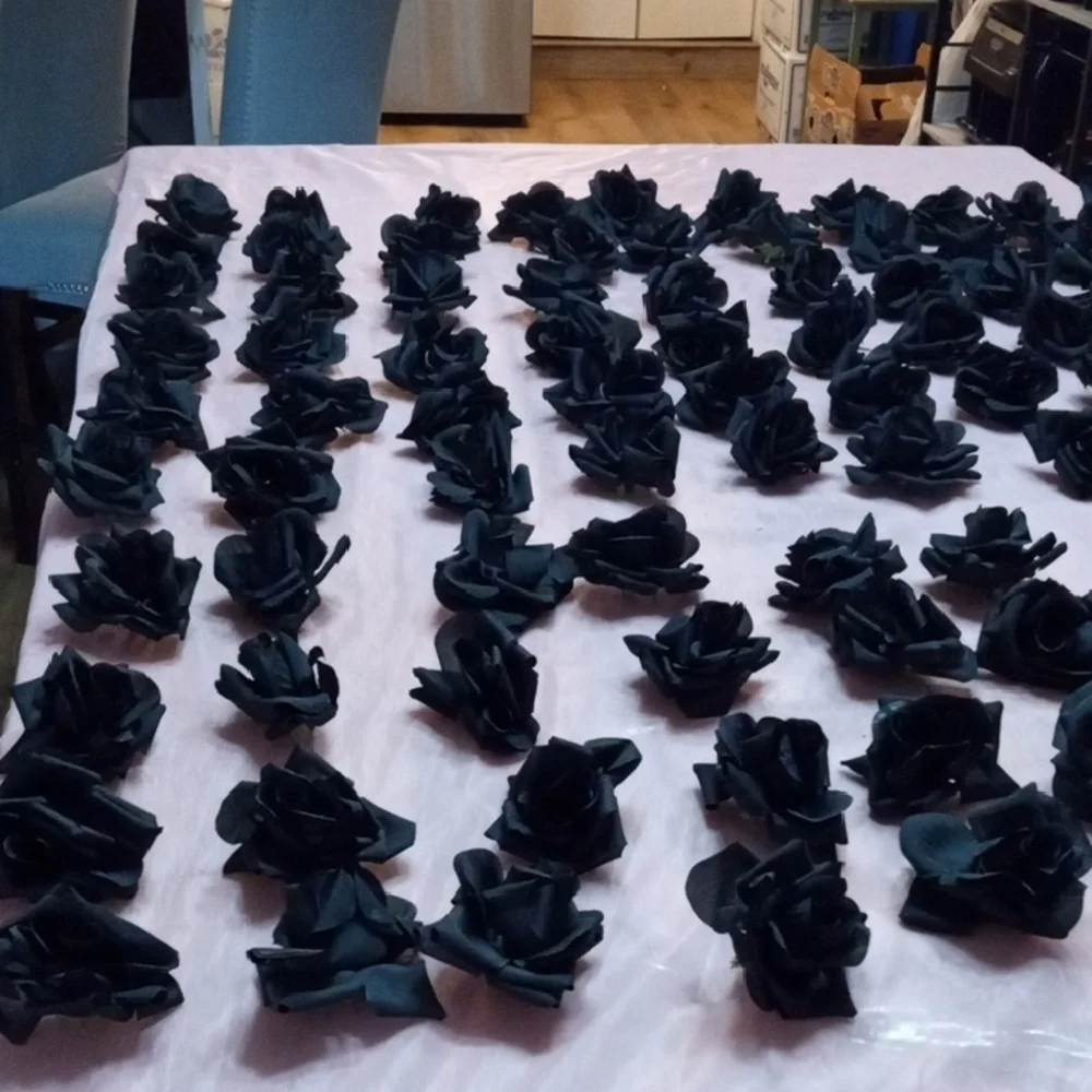 100 Elegant Black Faux Silk Rose Heads